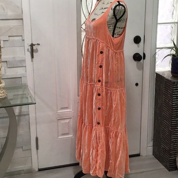 🆕 FREE PEOPLE Tiered Velvety Sleeveless Maxi Dress Salmon - Picture 6 of 12